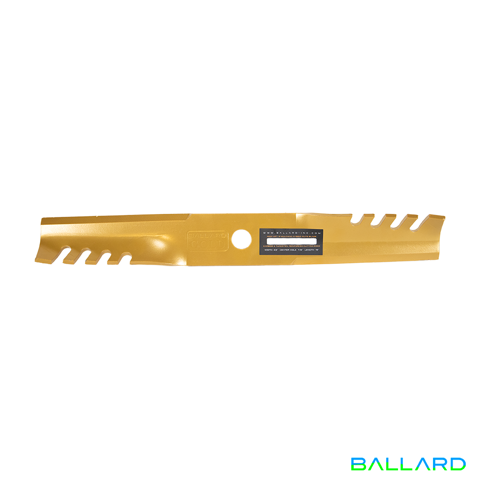 GOLD Hybrid Mower Blades: 19" Long, 2.5" Wide, 3/4” Center Hole, Thickness- .250"(Three Spindles) image number null